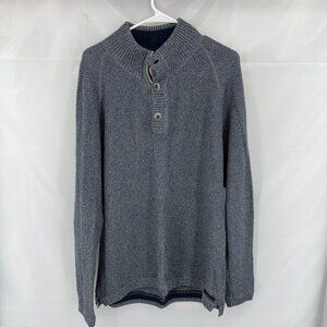 Carbon2Cobalt Men XL Henley Sweater Chunky Knit Navy Blue Pullover Long Sleeve